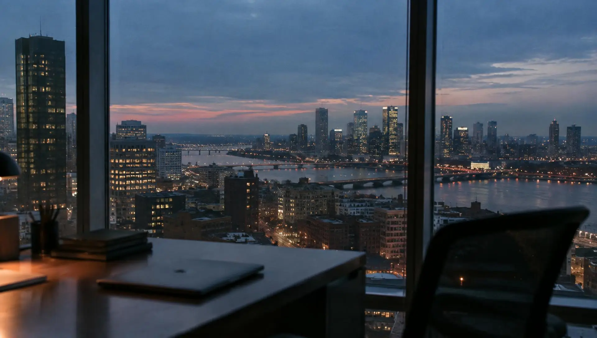 City skyline at blue hour