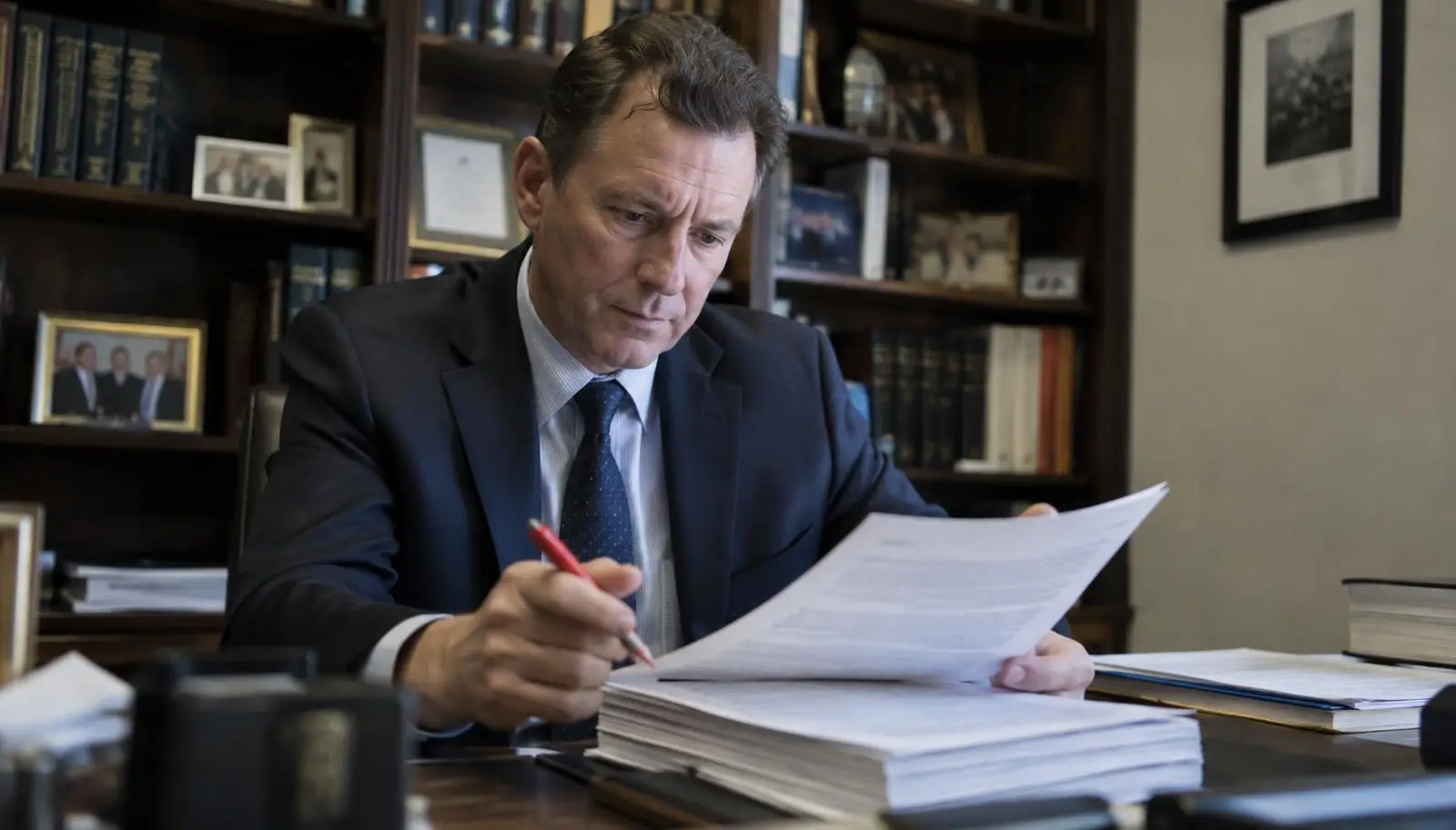 Law firm partner marking up an agency performance report