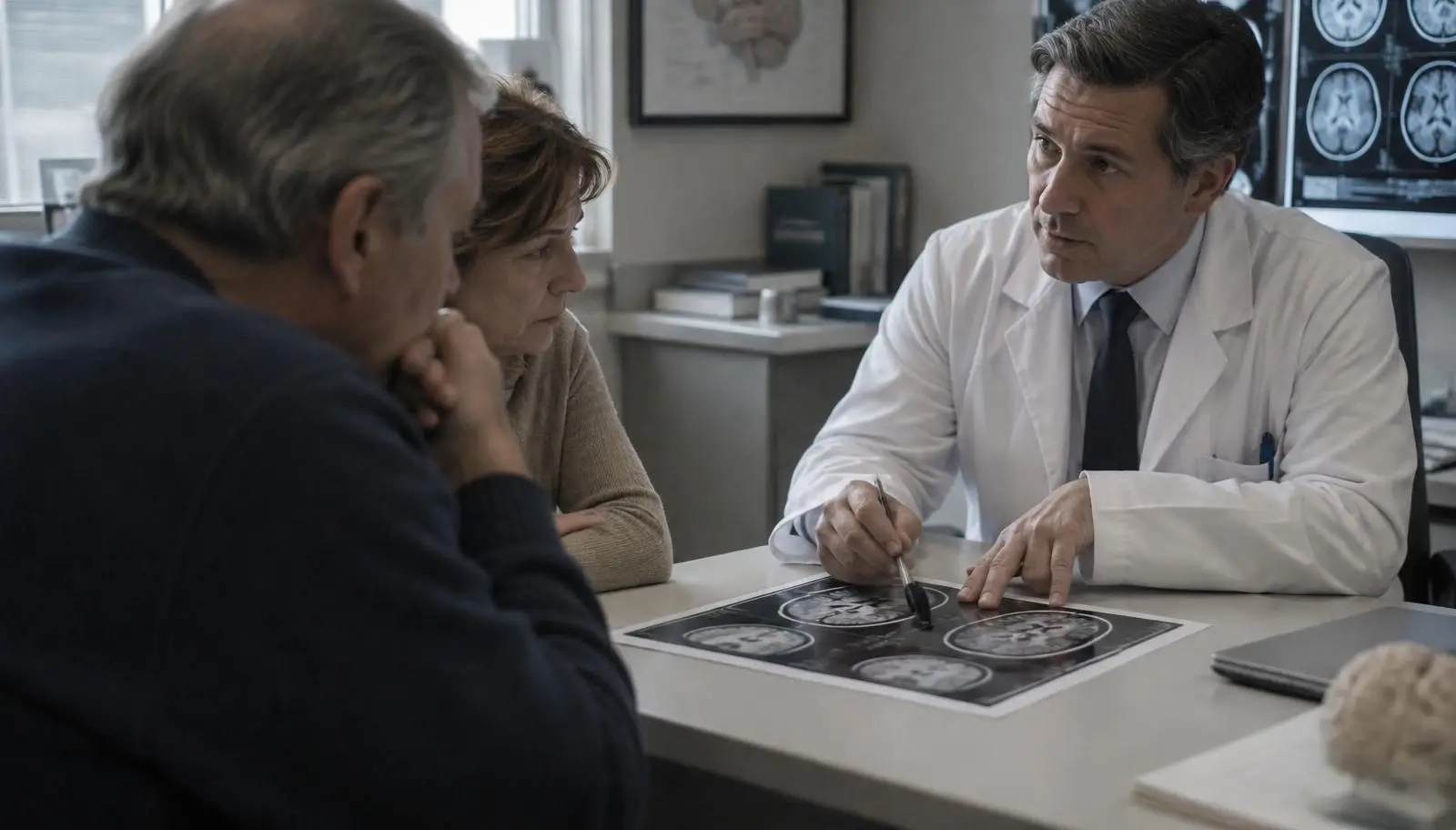 Neurologist reviewing brain MRI scans